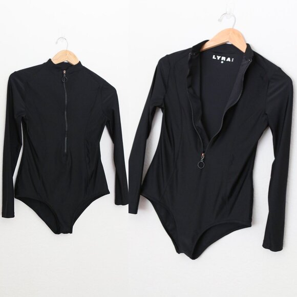 LYRA Swim Sofia One Piece Long Sleeve Black Swimsuit S Half Zip UPF 50+ Modest - Picture 9 of 14